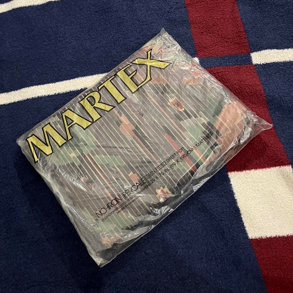 Vtg 80s COLLIER CAMPBELL Martex shimmer abstract southwestern fitted sheet Twin